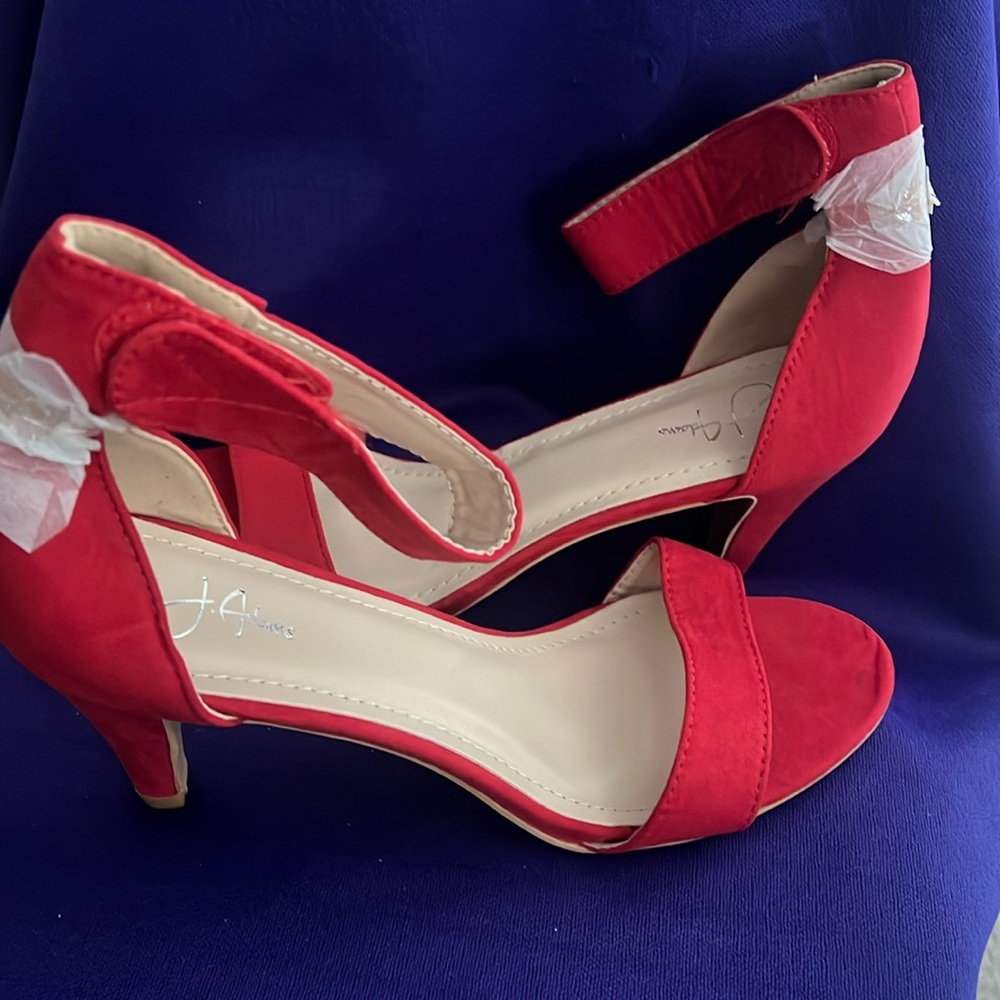 A red low Hill pump open toe soft suede summer brand new